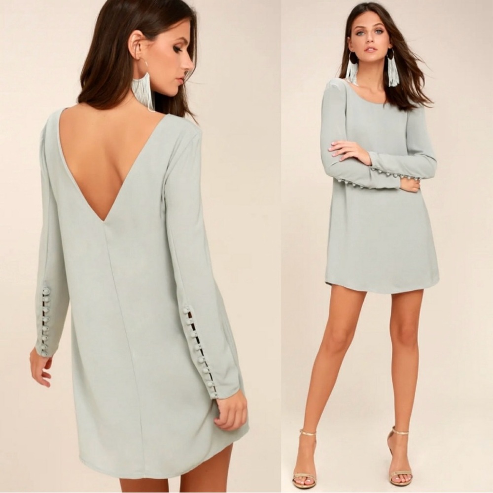Lulu's Pale Mint Long-Sleeve V-Back Mini Dress